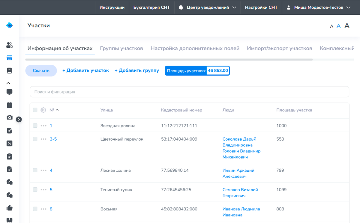 Реестр участков СНТ